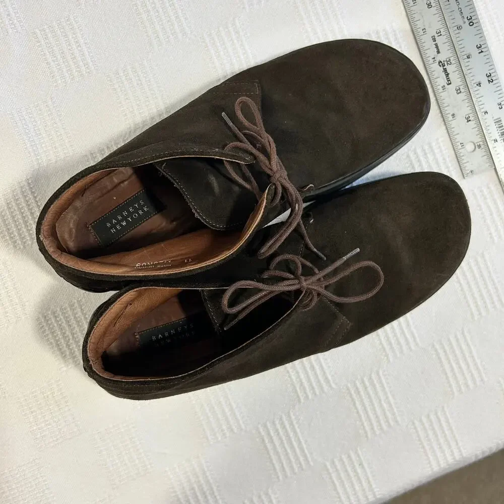 Barneys Mens 11 Chukka Boots Platform Lug Suede Dark Brown Made in Italy M25K09